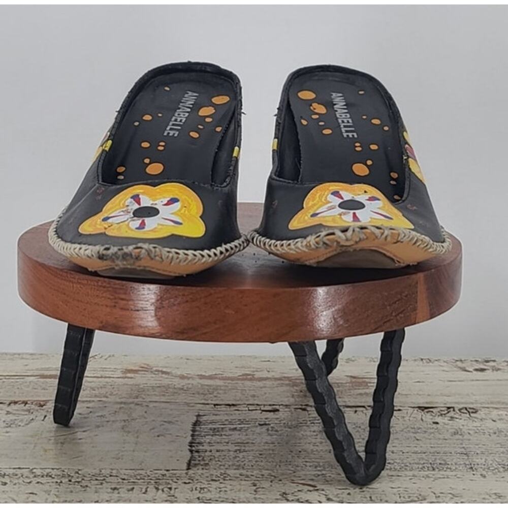 Annabelle Black Floral Mules Size 8 Boho Artisan Funky Unique Folk Art Indie - Picture 2 of 8